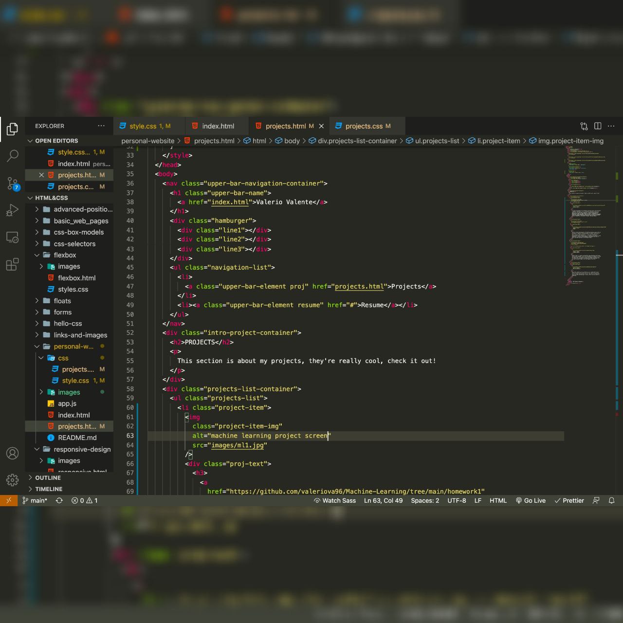 a screen of my website code